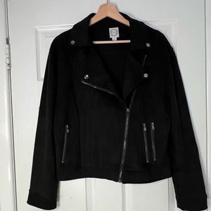 Lightweight faux suede crop moto jacket